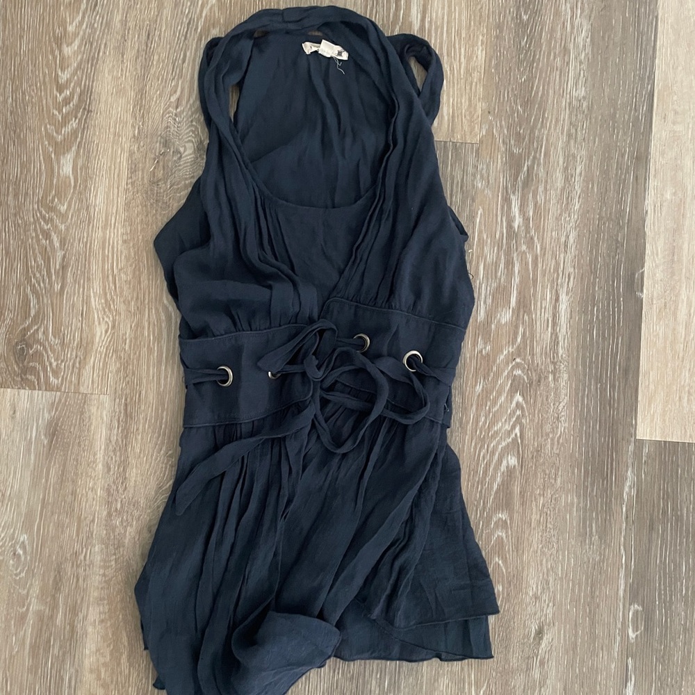 Navy Blue Halter Shirt With Tie Waist